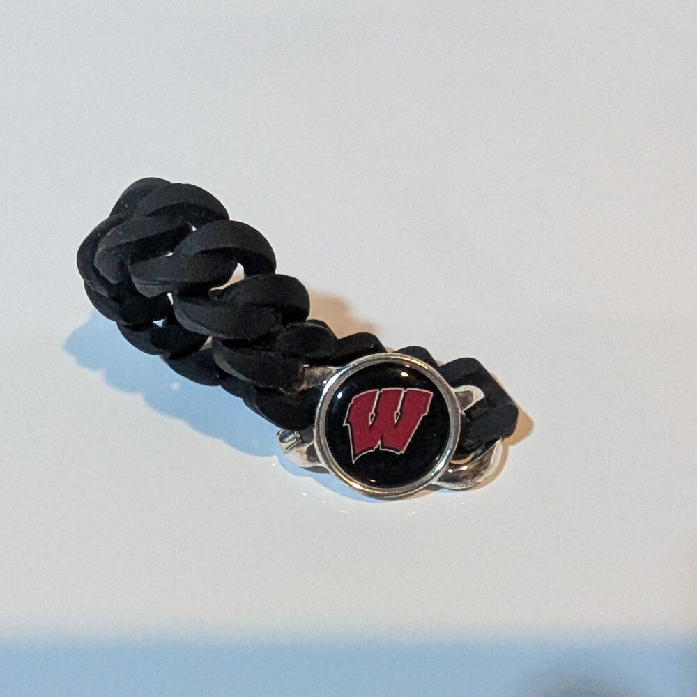 Wisconsin Badgers Bracelet Black Braided Rope NCAA College Fan Jewelry